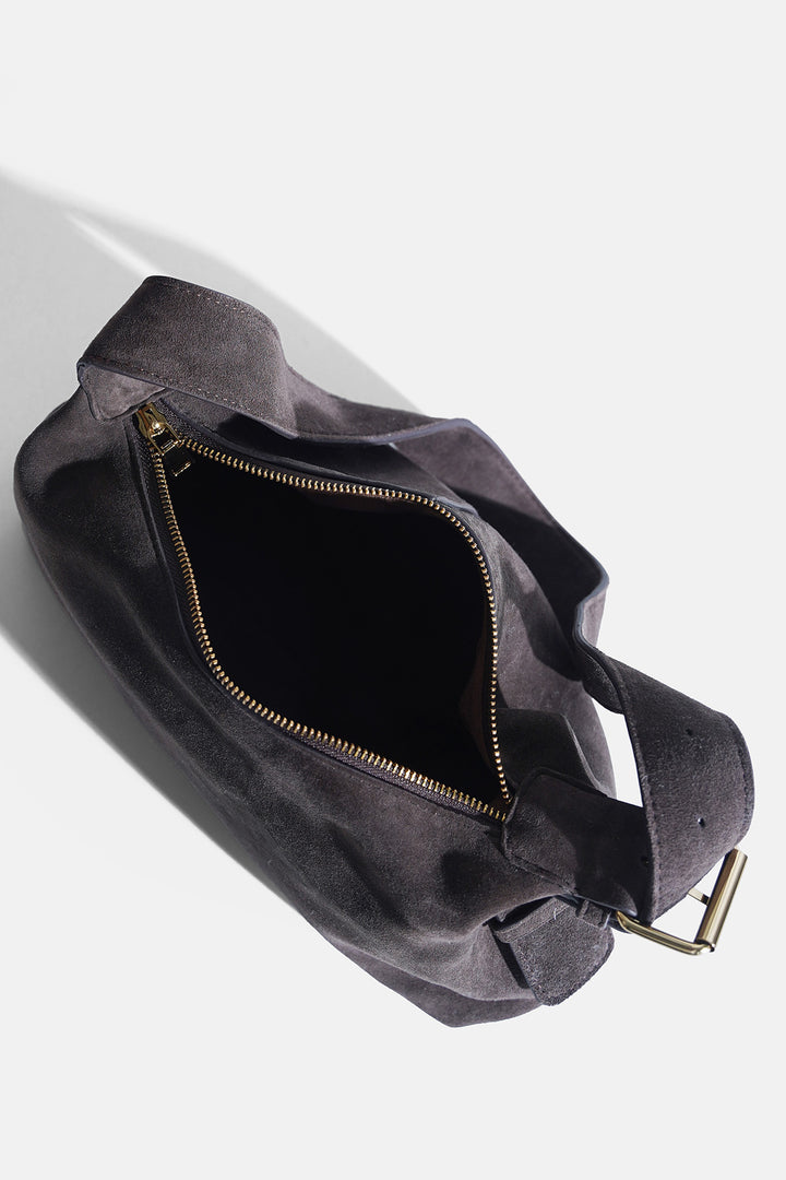 DARK BROWN TOP STITCH BAG IN GENUINE SUEDE