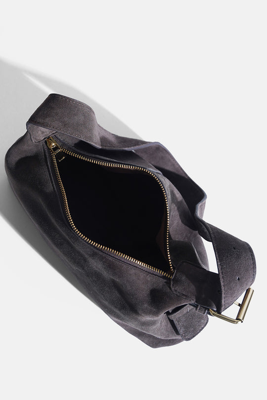 DARK BROWN TOP STITCH BAG IN GENUINE SUEDE