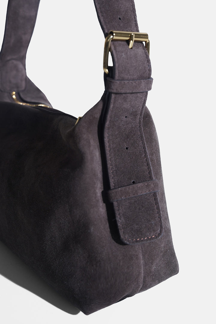 DARK BROWN TOP STITCH BAG IN GENUINE SUEDE