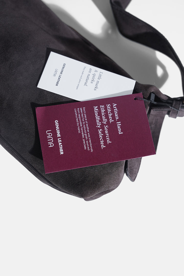 DARK BROWN TOP STITCH BAG IN GENUINE SUEDE