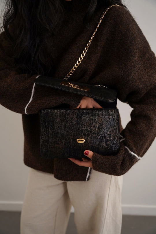 BLACK MIDNIGHT BAG IN GENUINE SUEDE