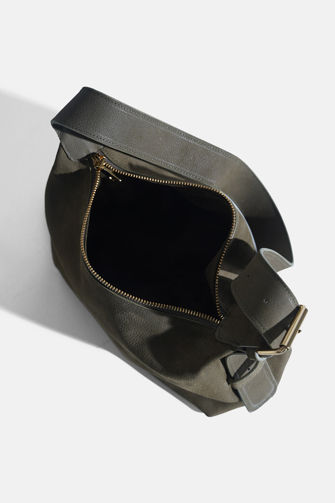 OLIVE TOP STITCH BAG IN GENUINE LEATHER