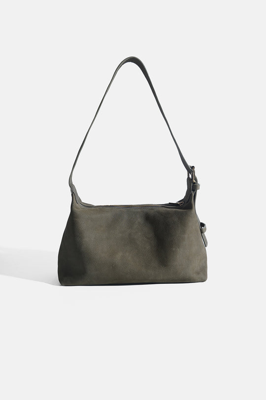 OLIVE TOP STITCH BAG IN GENUINE LEATHER