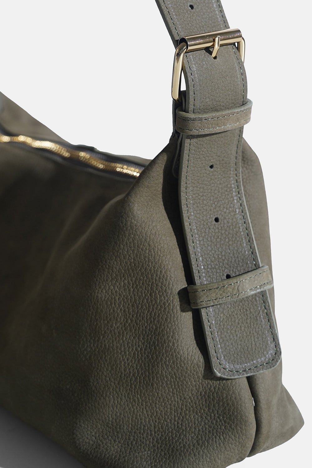 OLIVE TOP STITCH BAG IN GENUINE LEATHER