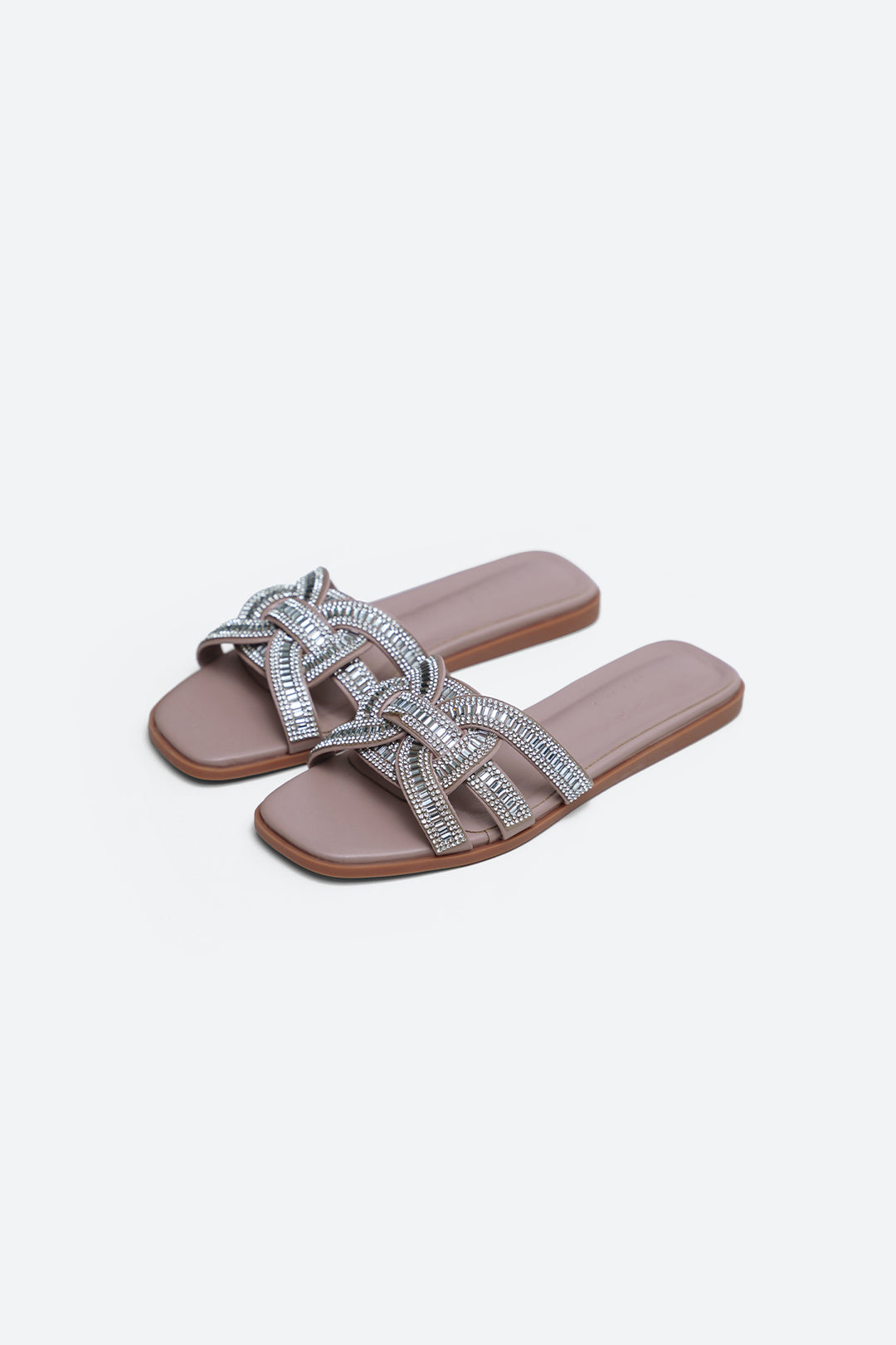 PINK CRYSTAL STUDDED SLIDES