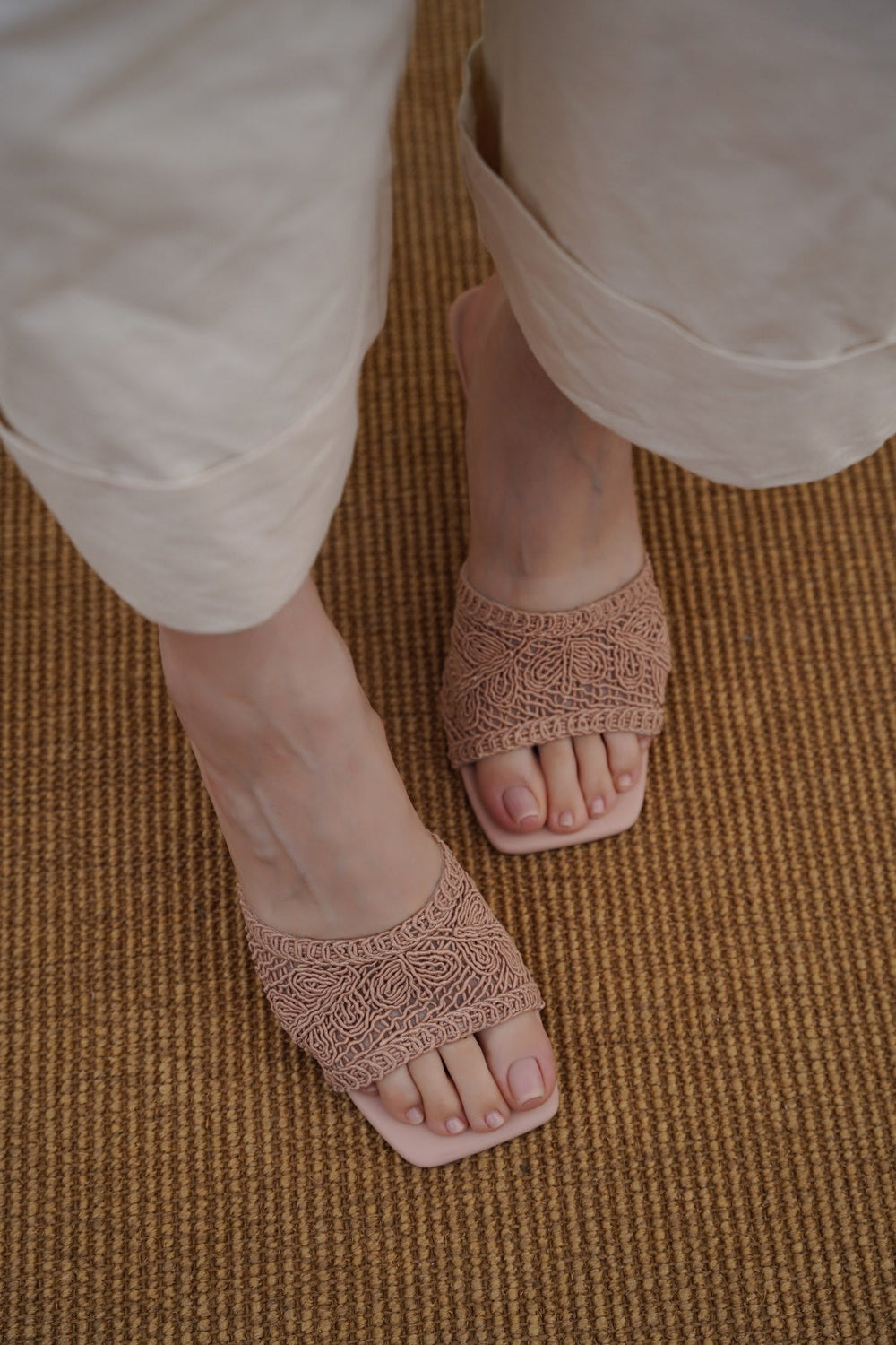 PINK WOVEN MINI HEELS