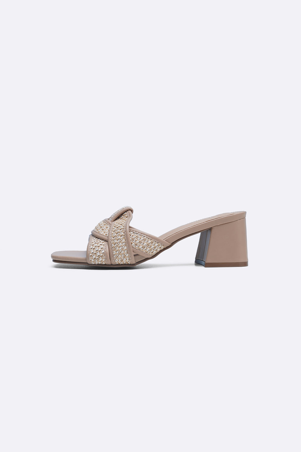 BEIGE WEAVE BLOCK HEELS