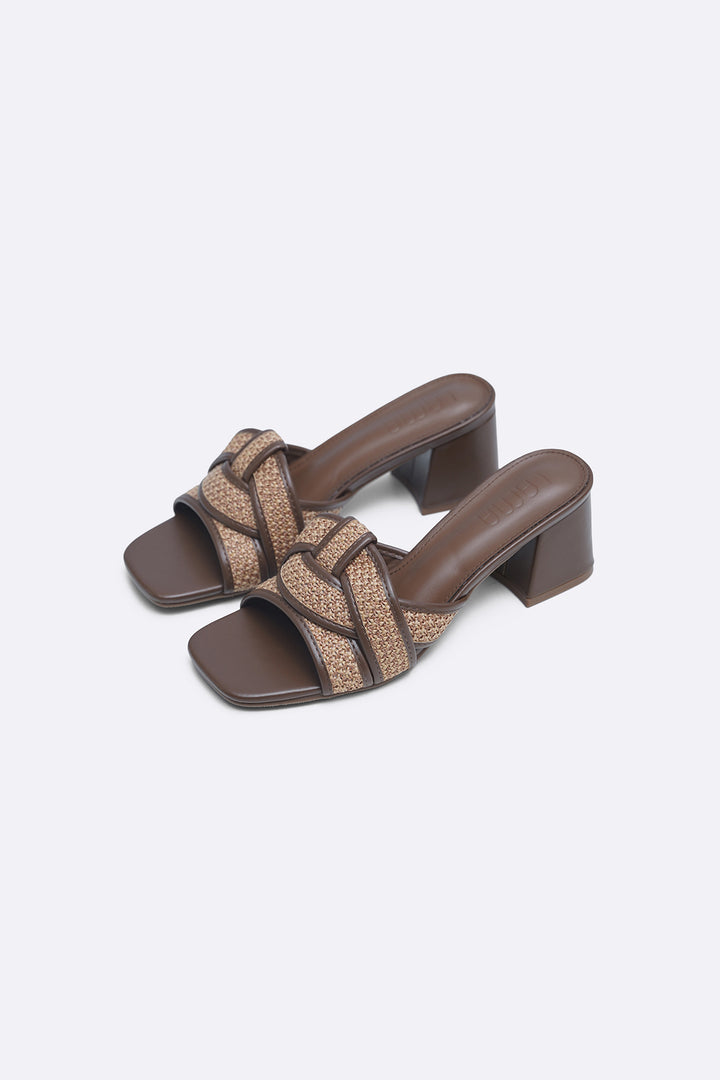 COFFEE WEAVE BLOCK HEELS
