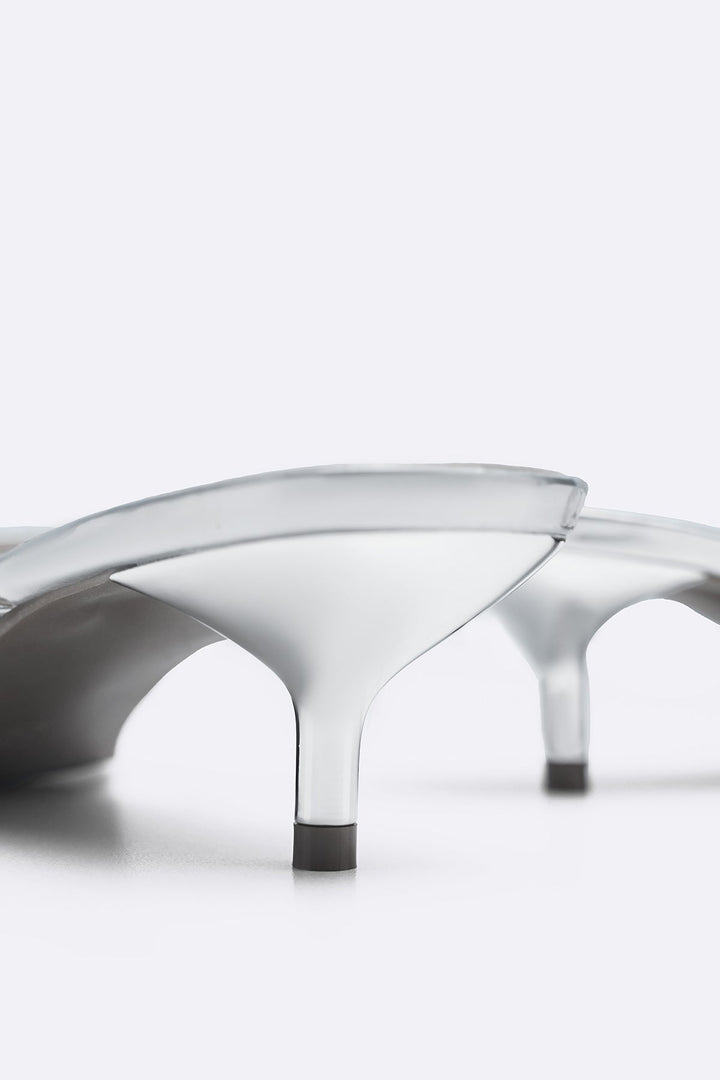 SILVER MALIBU KITTY HEELS