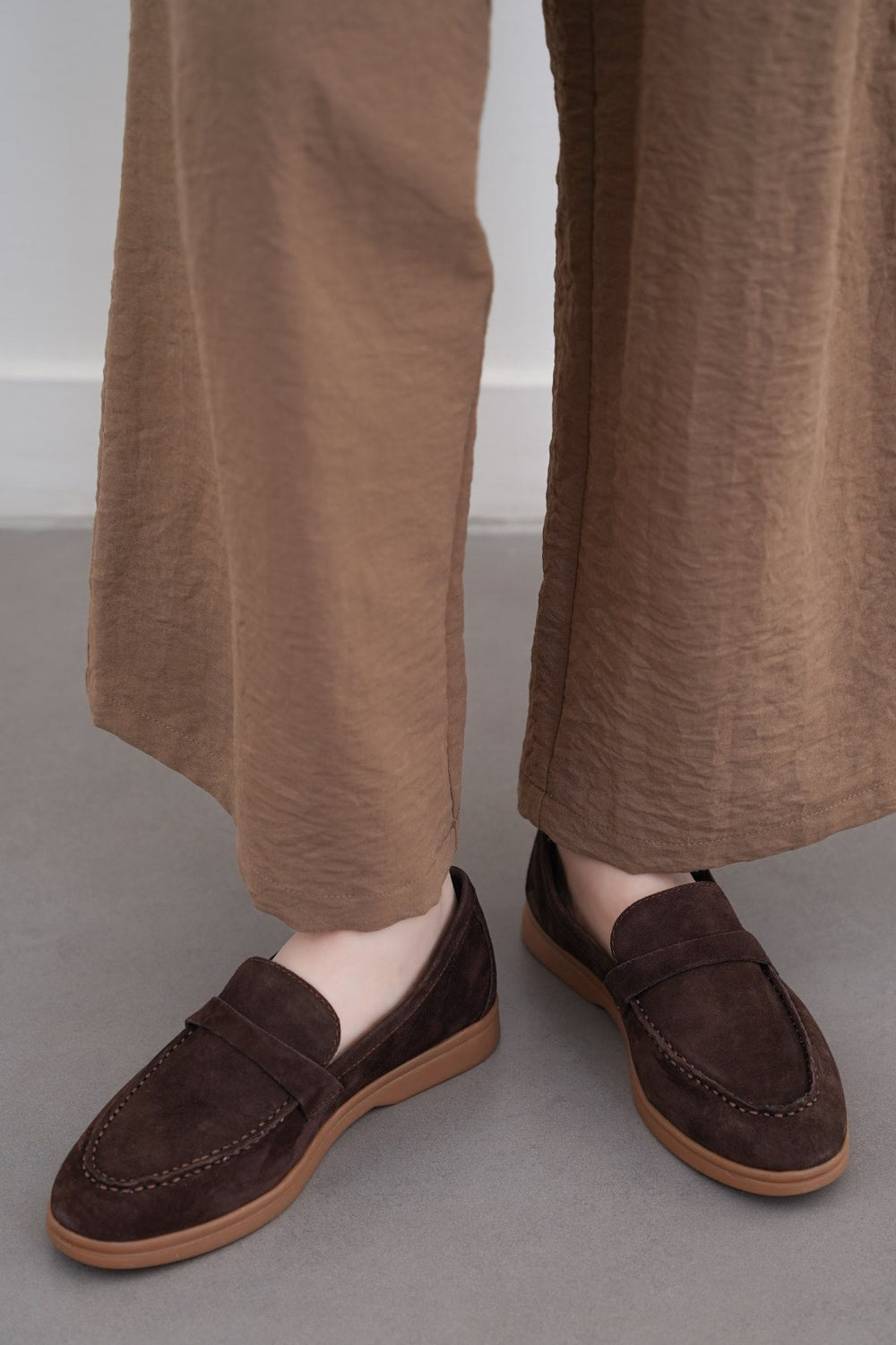 DARK BROWN PALM & PEBBLE LEATHER LOAFERS