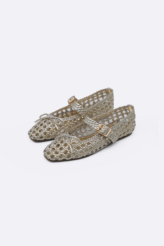 GOLD ASHBY WOVEN PUMPS