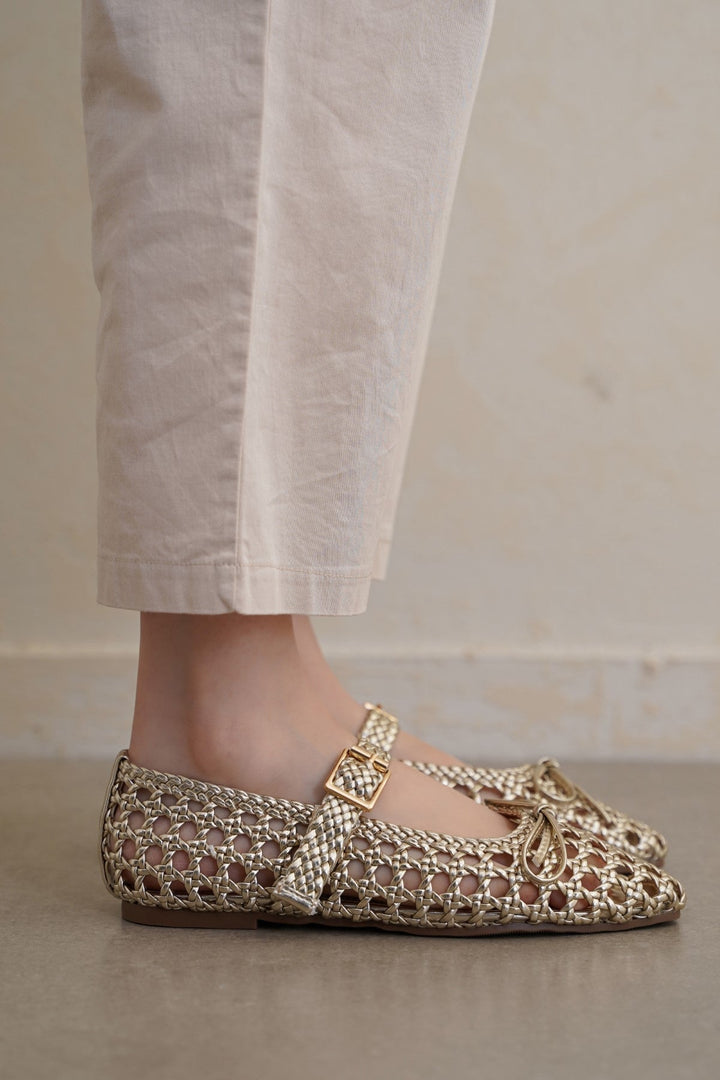 GOLD ASHBY WOVEN PUMPS