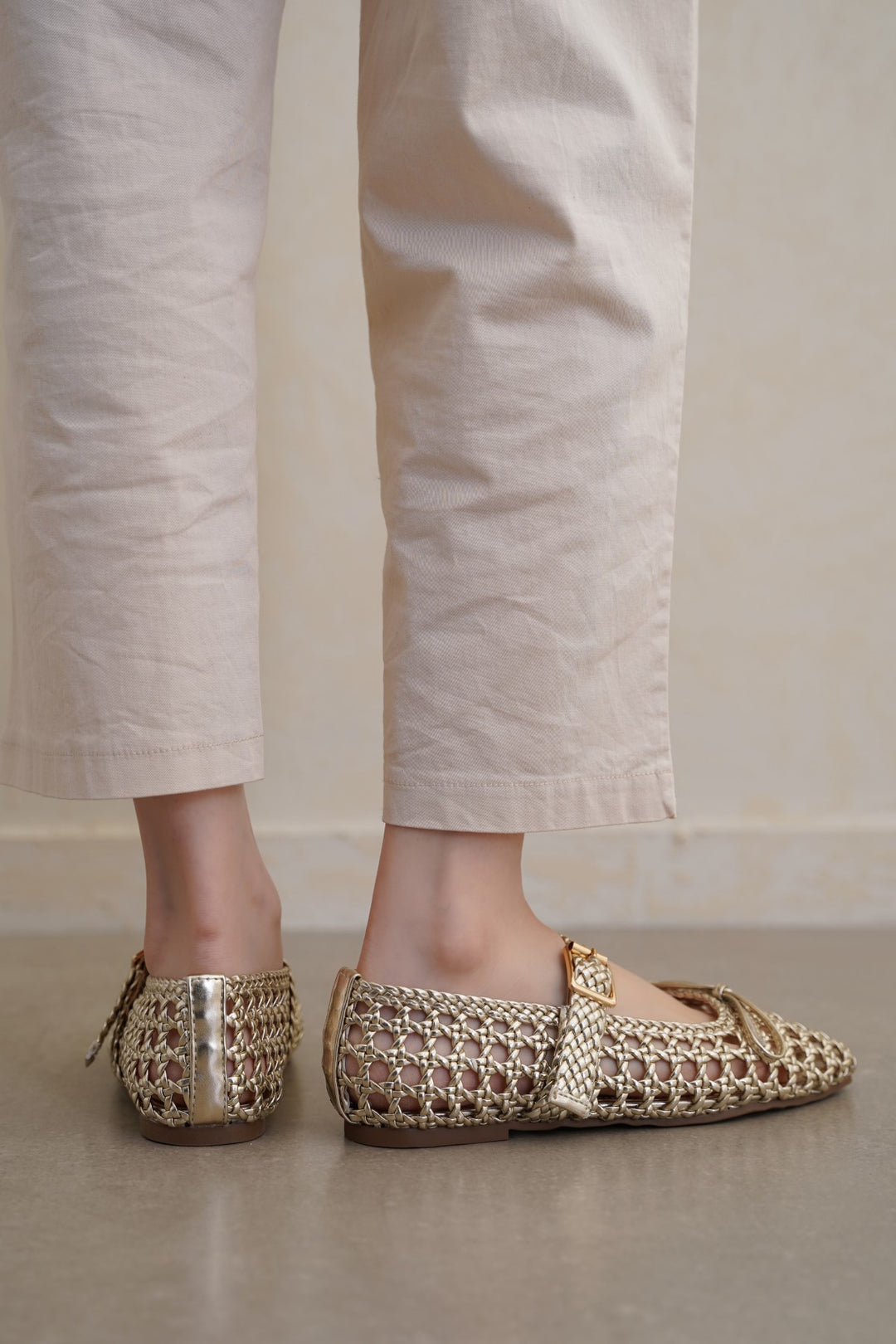 GOLD ASHBY WOVEN PUMPS