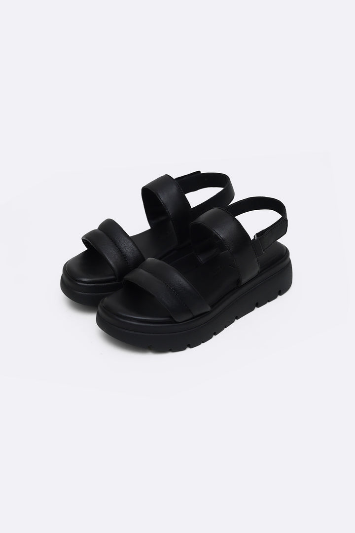 BLACK LEATHER MAMA SANDALS