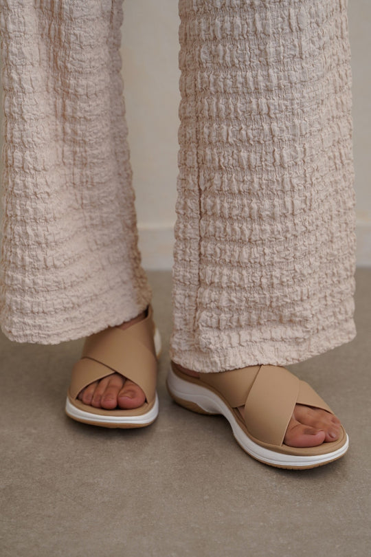 DARK BEIGE CROSS MAMA SANDALS