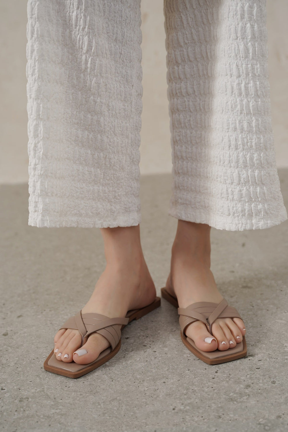 TAUPE LUCCA STRAPPY SLIDES