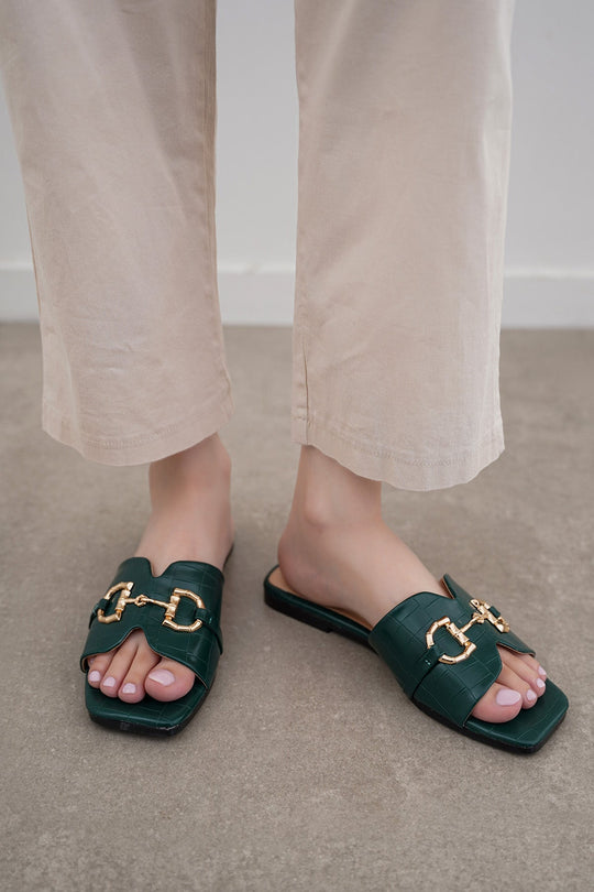 GREEN CITY BUCKLE SLIDES
