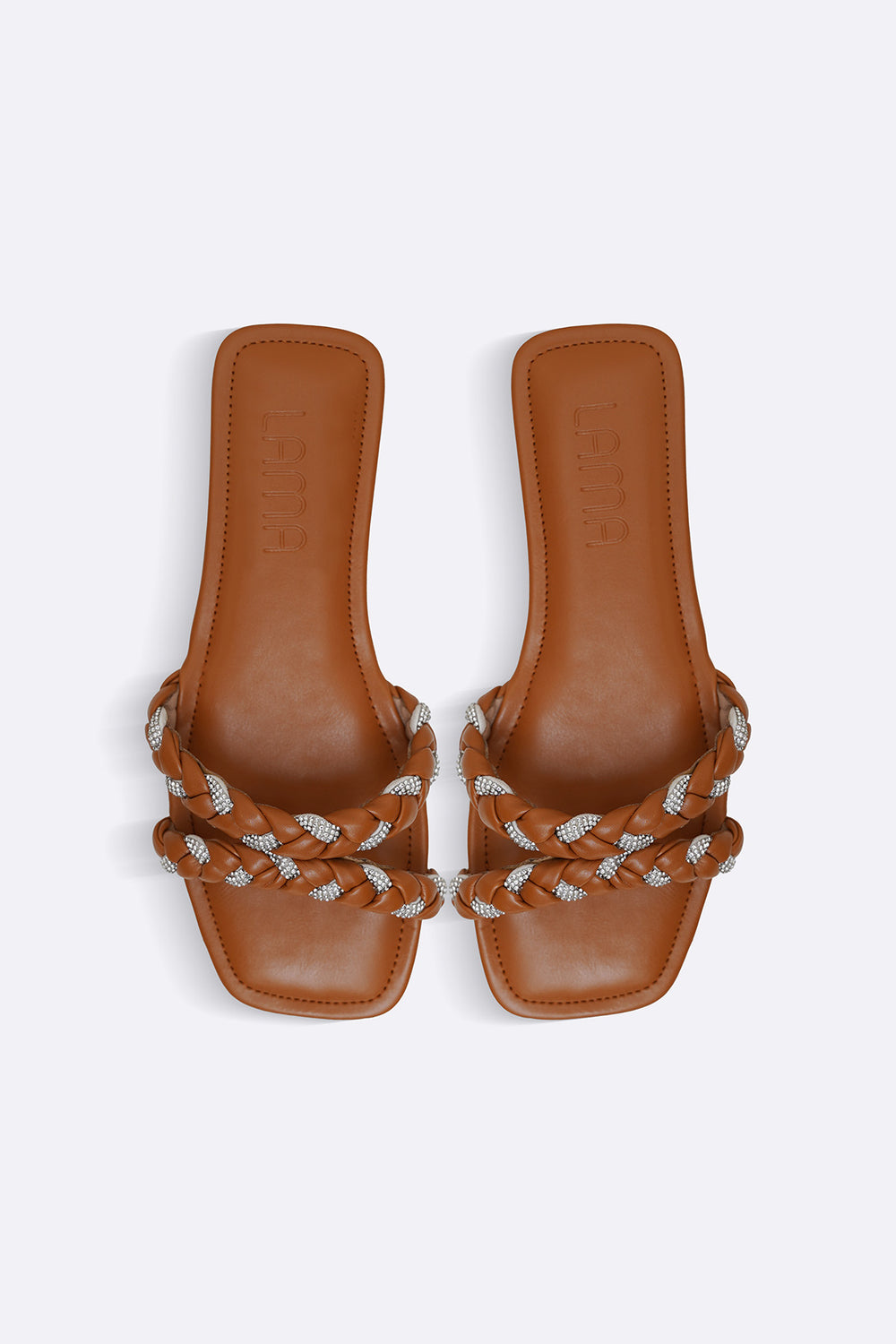 TAN CRYSTAL BRAIDED SLIDES