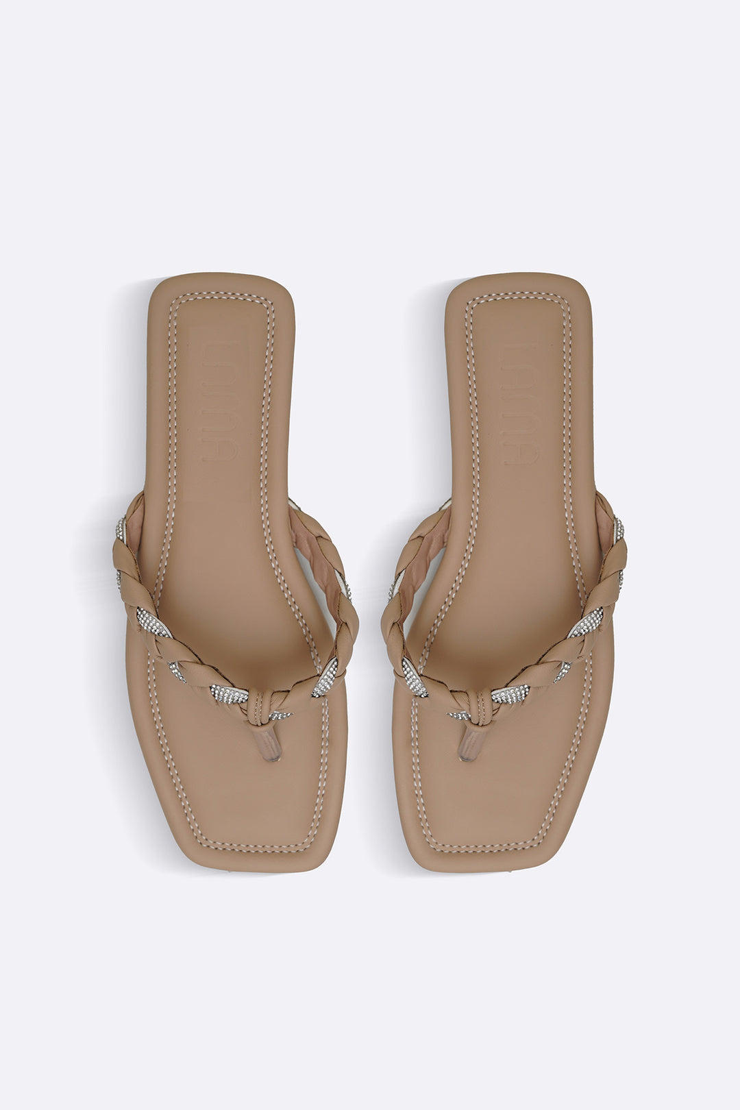BEIGE BRAIDED FLIP FLOPS