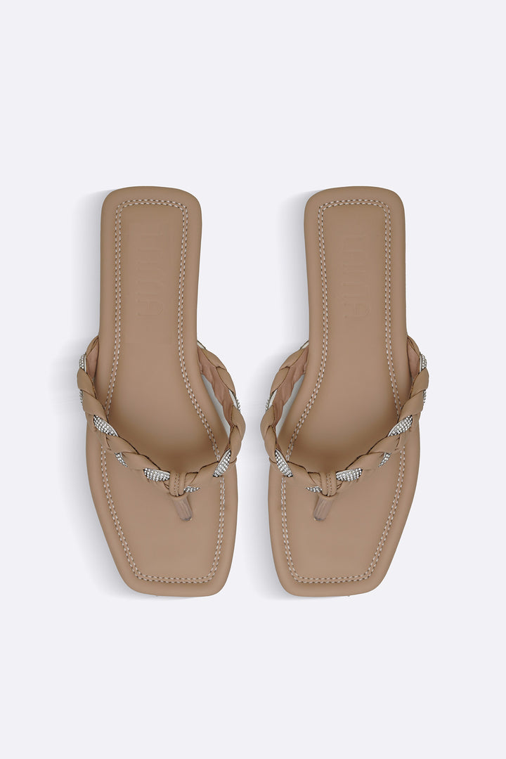 BEIGE BRAIDED FLIP FLOPS