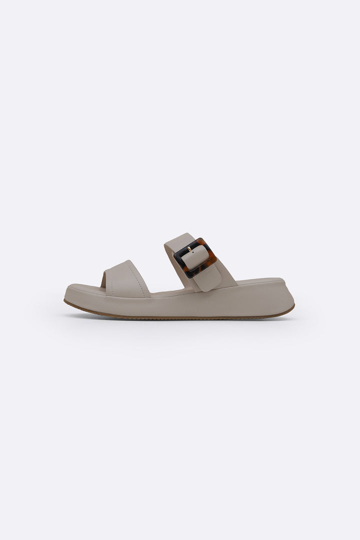 CREAM BUCKLE MAMA SLIDES