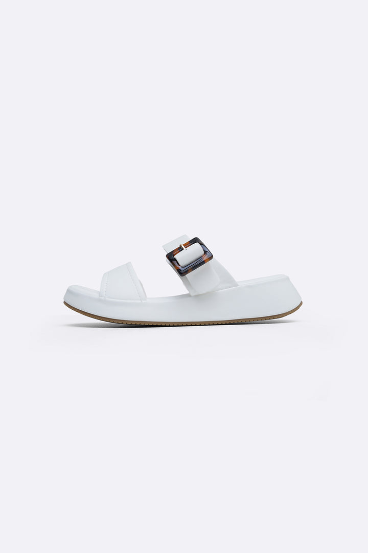 OFF WHITE BUCKLE MAMA SLIDES