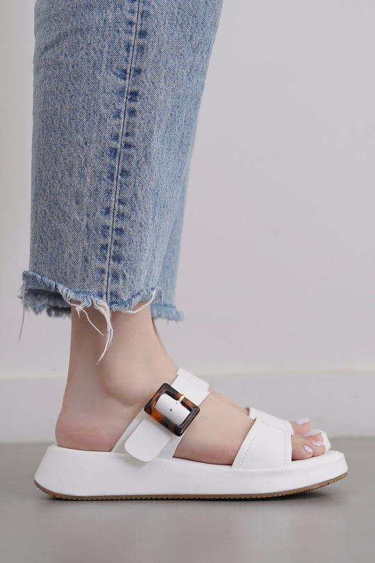 OFF WHITE BUCKLE MAMA SLIDES