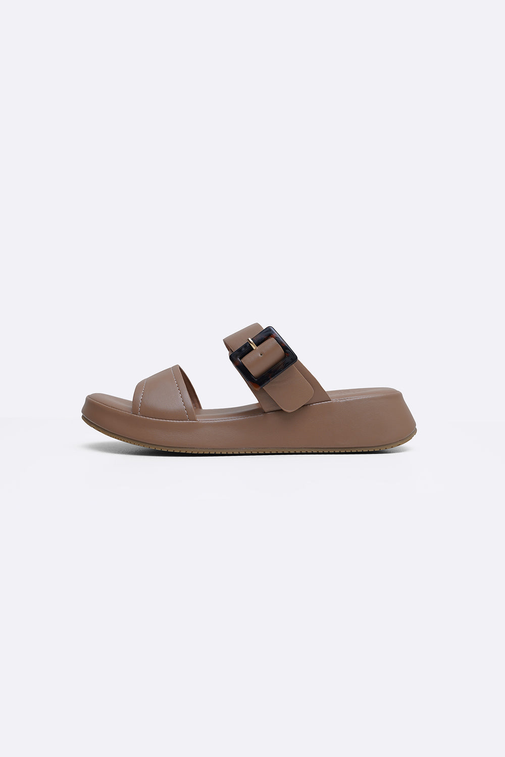 TAUPE BUCKLE MAMA SLIDES