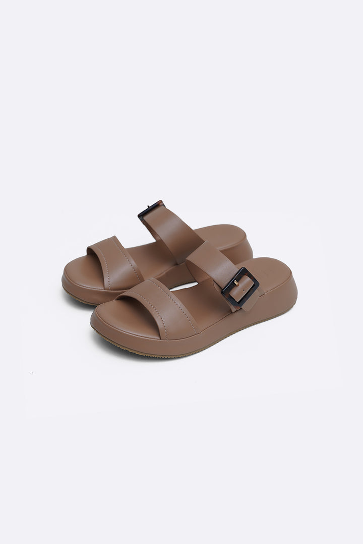 TAUPE BUCKLE MAMA SLIDES