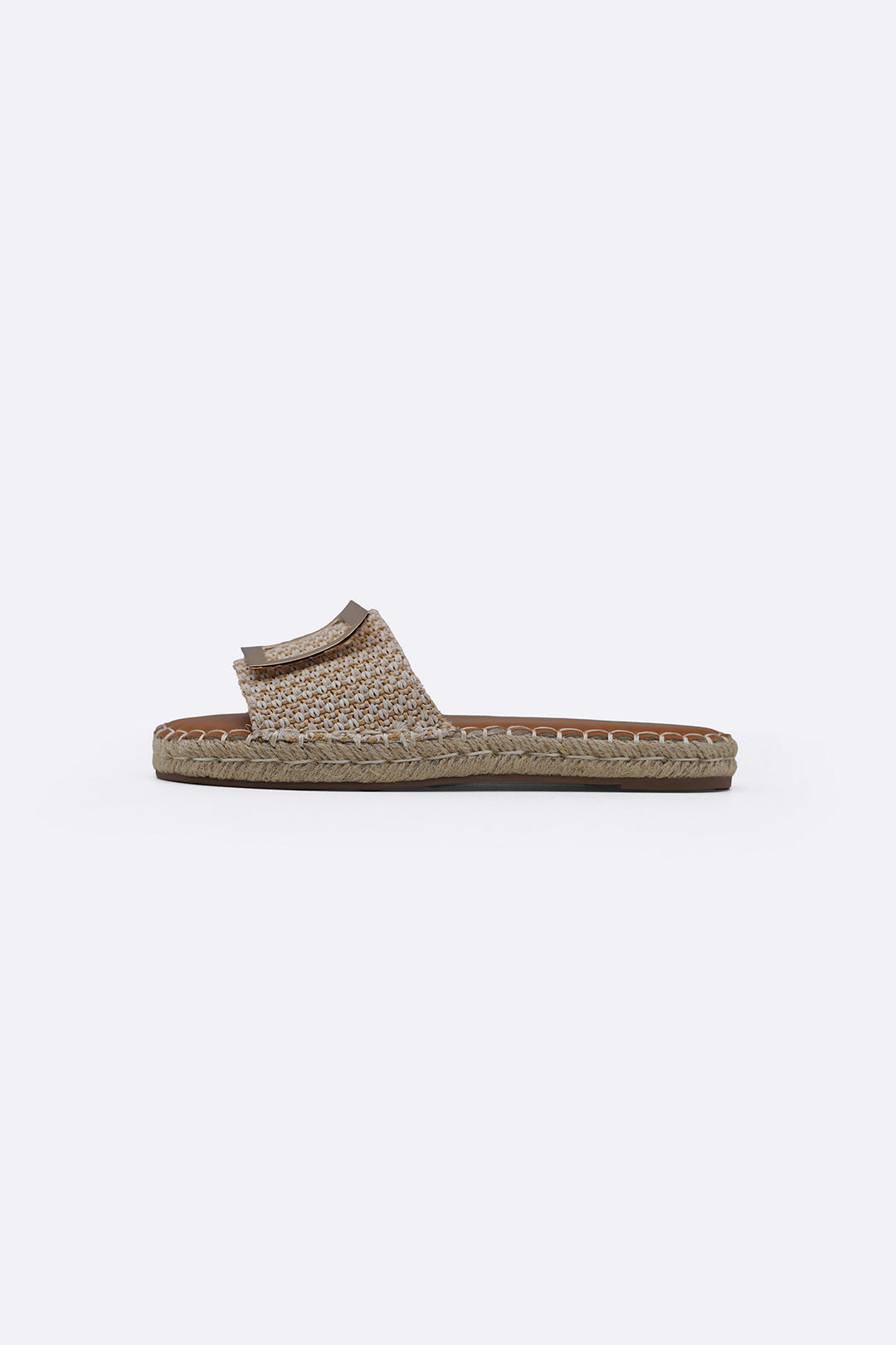 BEIGE ROMA BUCKLE SLIDES