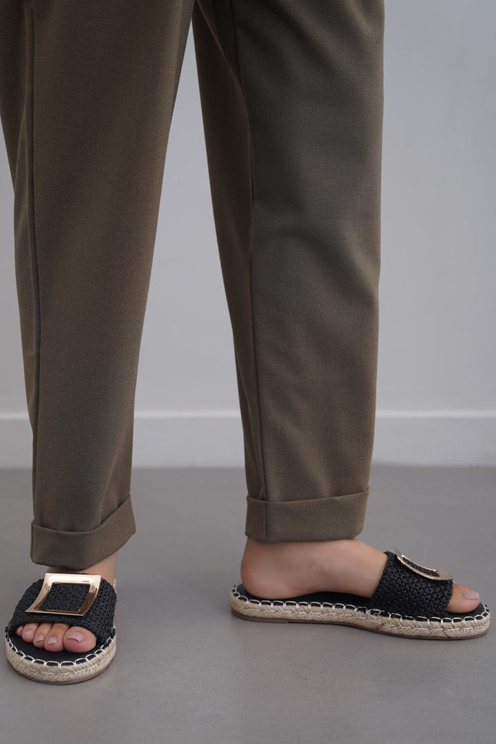 BLACK ROMA BUCKLE SLIDES