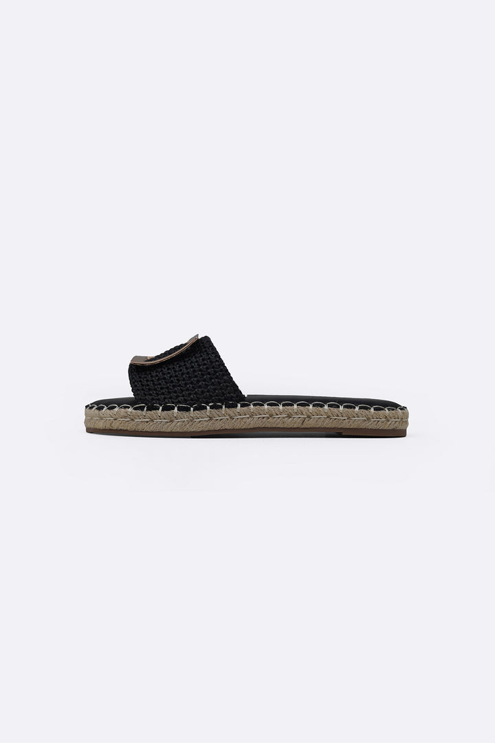 BLACK ROMA BUCKLE SLIDES