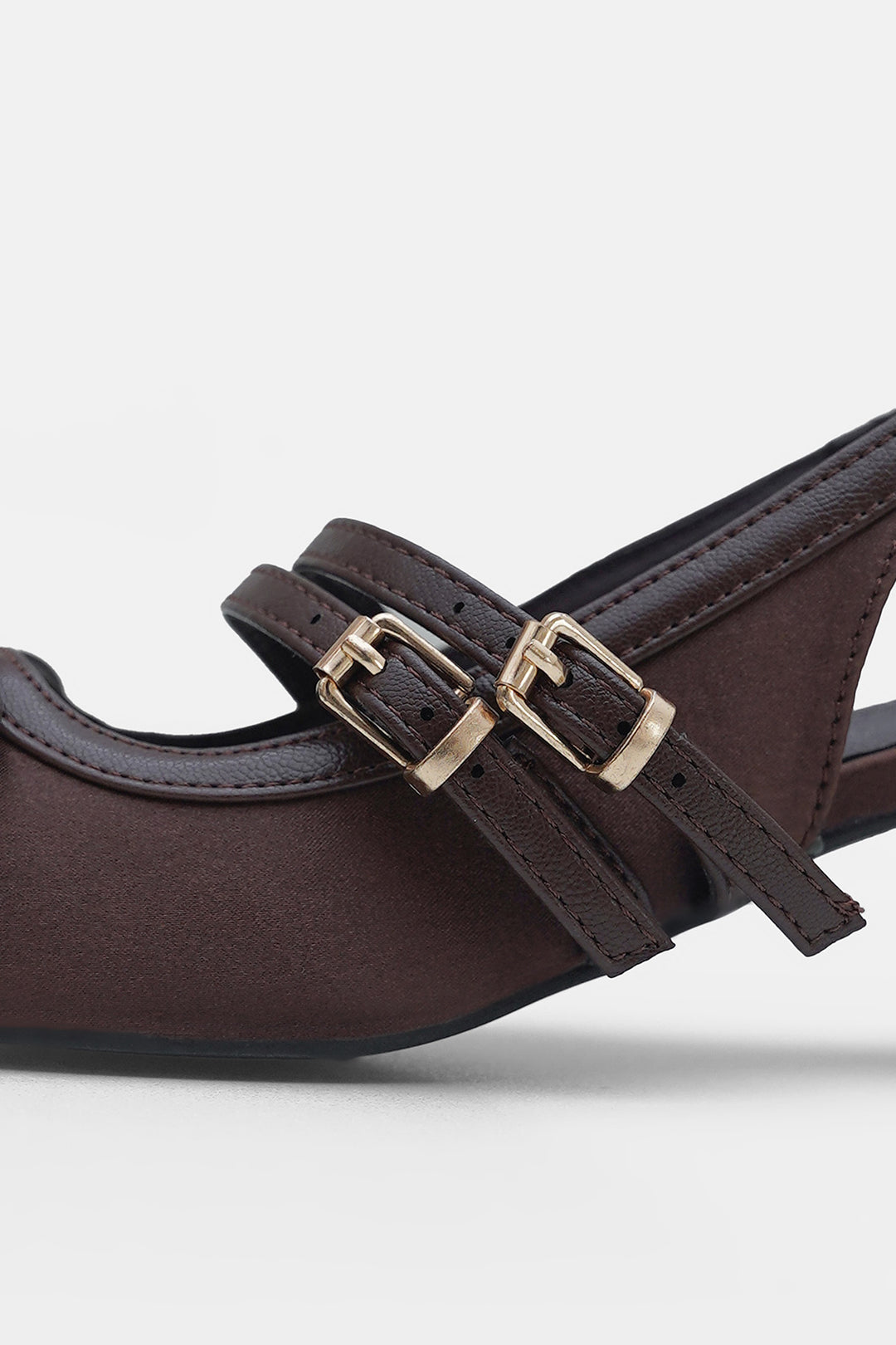 COFFEE SATIN BALLERINA HEELS