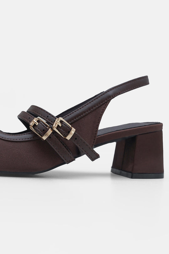 COFFEE SATIN BALLERINA HEELS