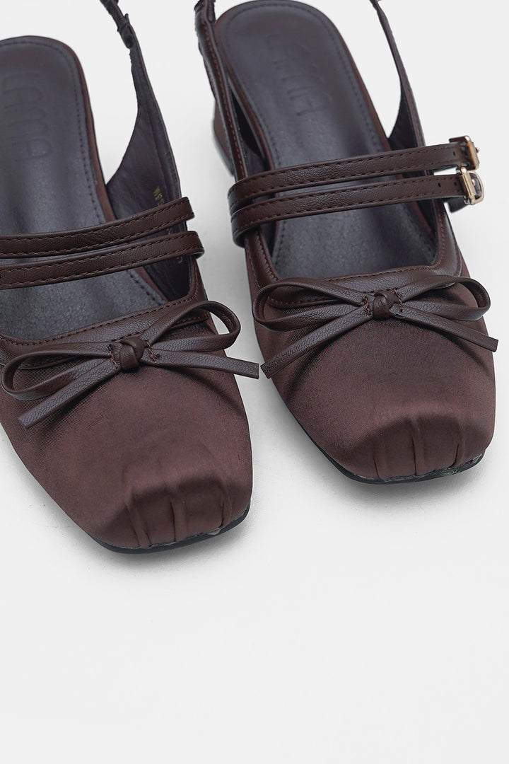COFFEE SATIN BALLERINA HEELS