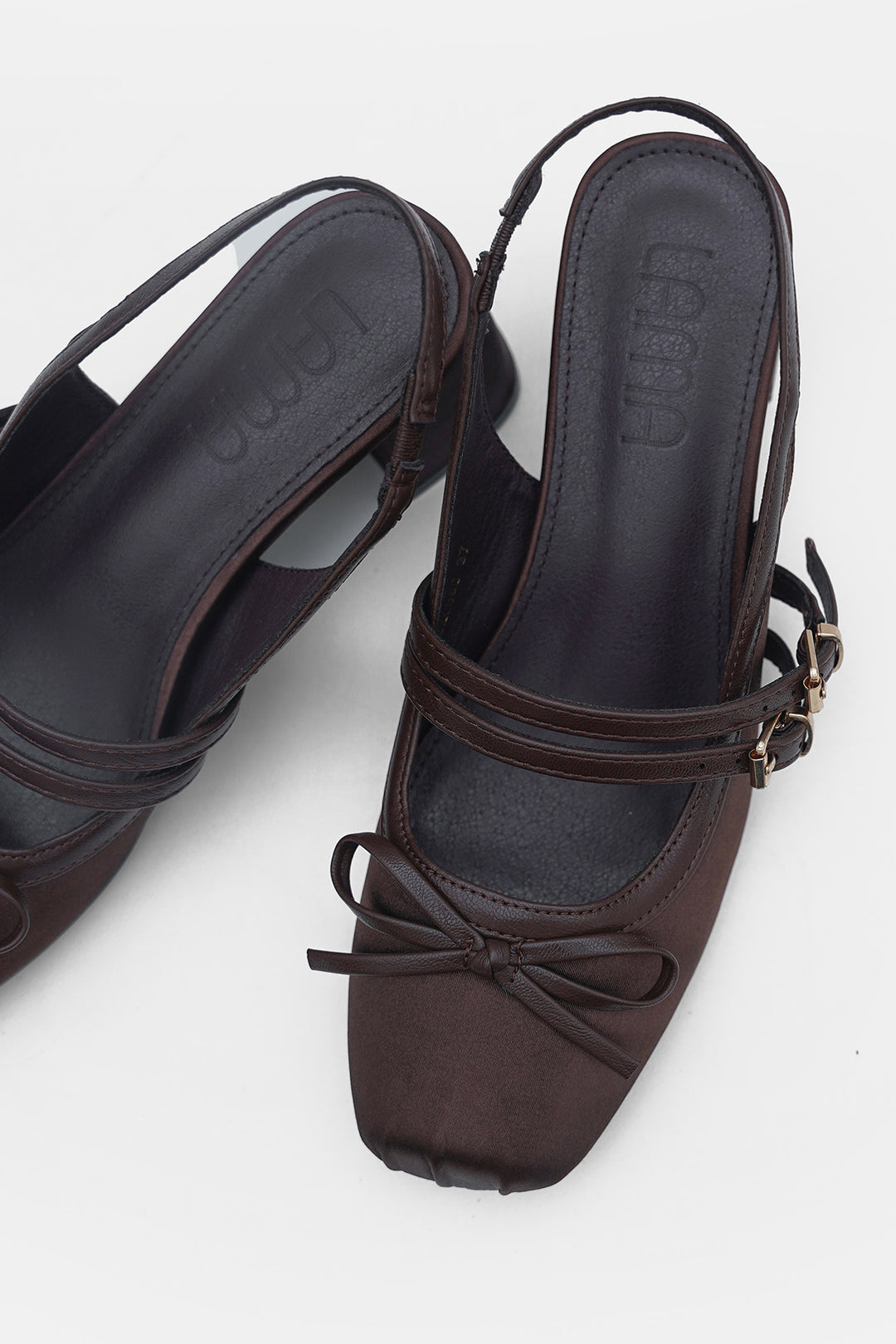 COFFEE SATIN BALLERINA HEELS