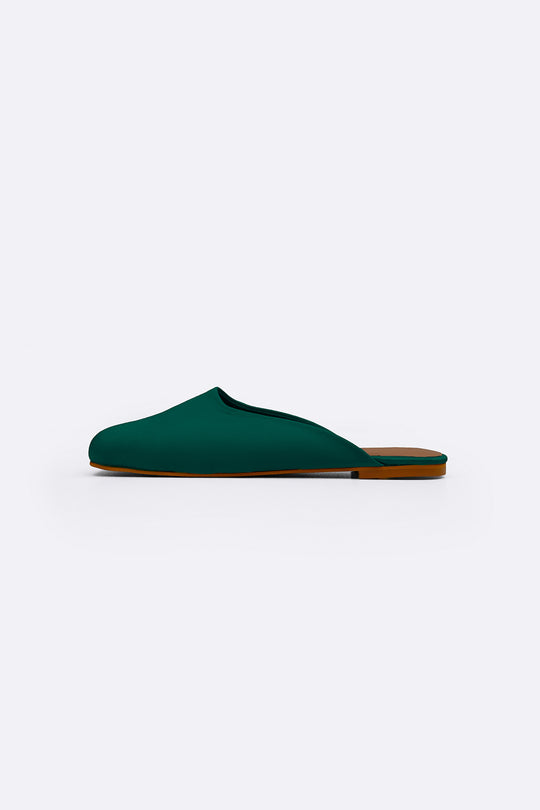 BOTTLE GREEN SATIN MULES