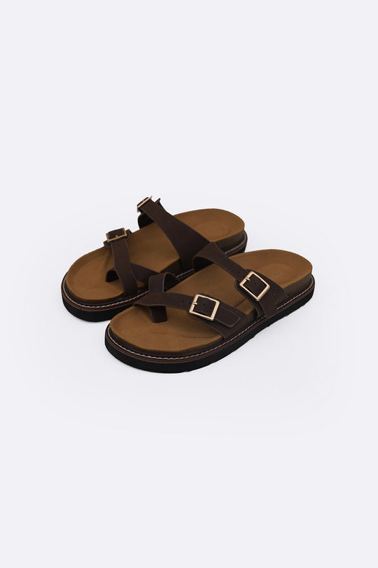 COFFEE ATHENS BUCKLE SLIDES