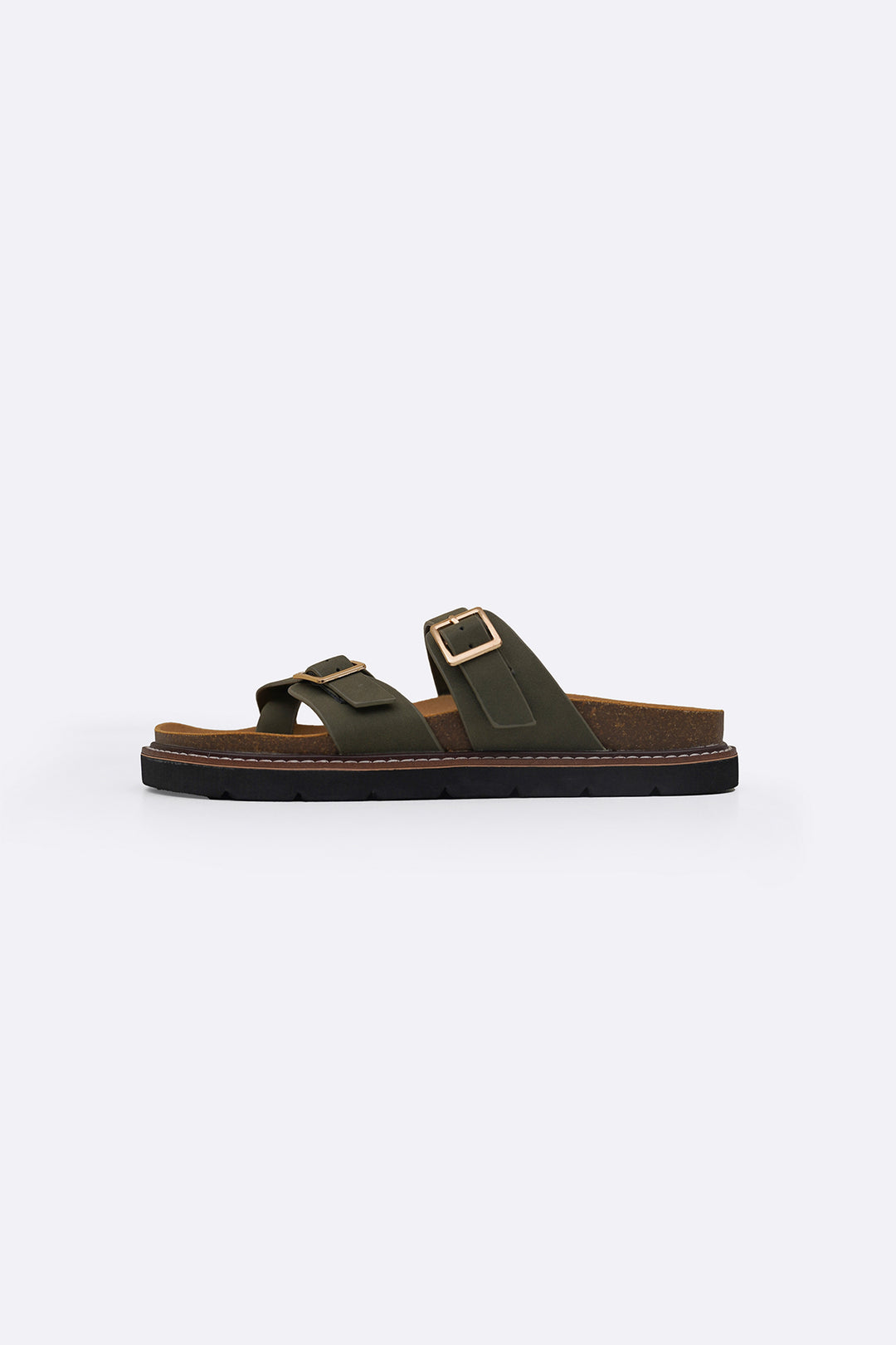 GREEN ATHENS BUCKLE SLIDES