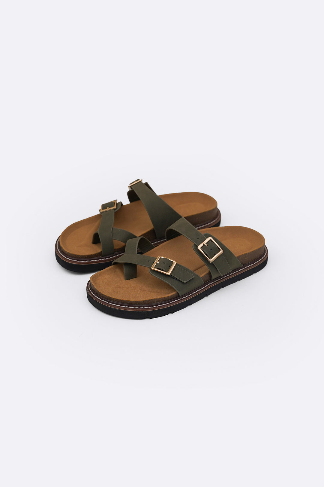 GREEN ATHENS BUCKLE SLIDES