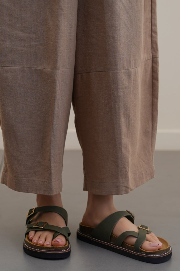 GREEN ATHENS BUCKLE SLIDES