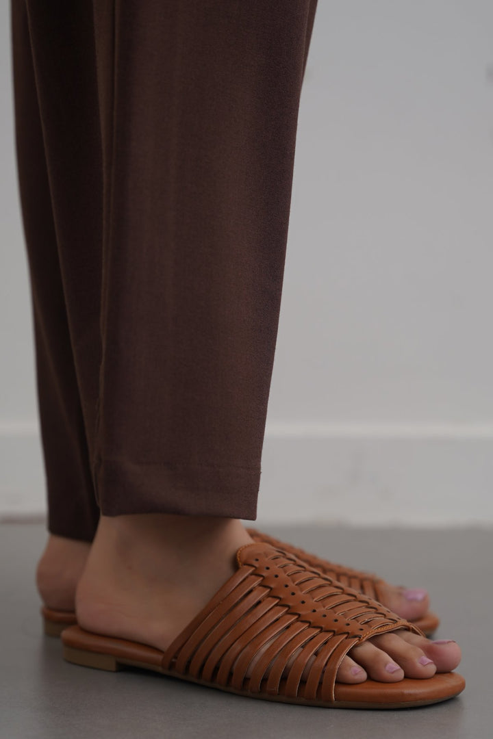 TAN TROPICAL WEAVE SLIDES