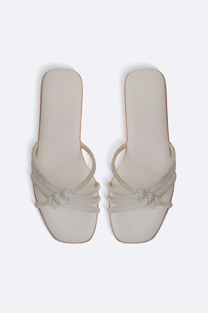 OFF WHITE CRYSTAL KNOT SLIDES