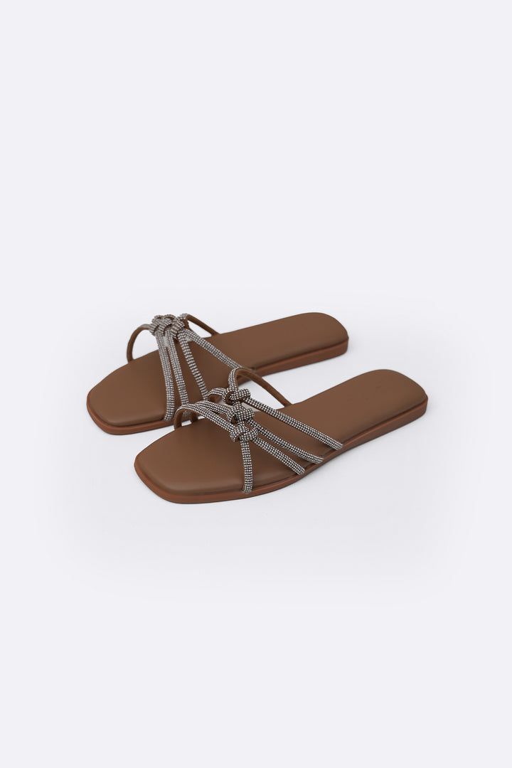 TAUPE CRYSTAL KNOT SLIDES
