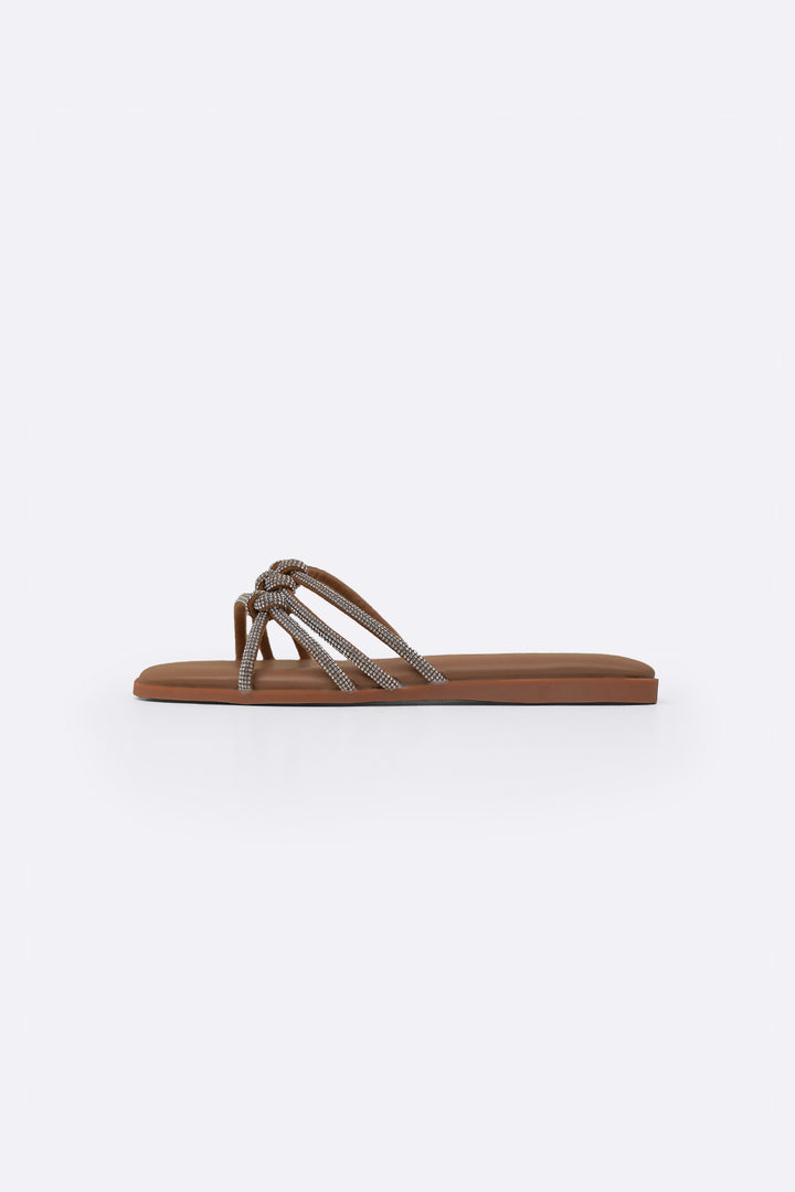 TAUPE CRYSTAL KNOT SLIDES
