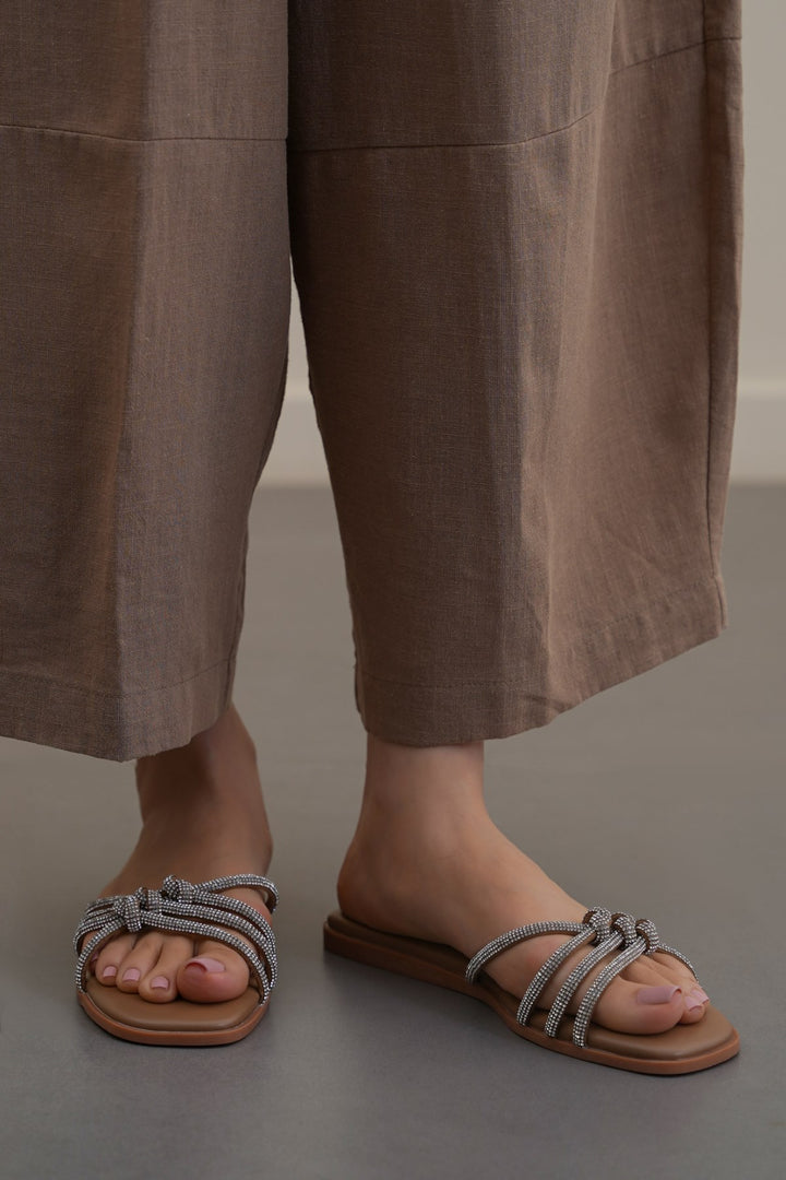 TAUPE CRYSTAL KNOT SLIDES