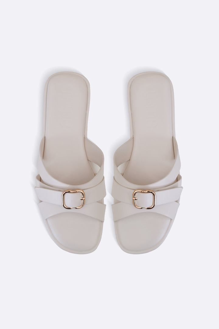 OFF WHITE TRI-STRAP SLIDES
