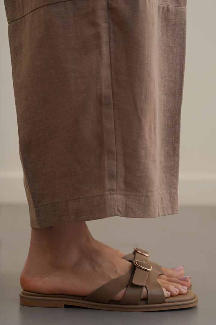 TAUPE TRI-STRAP SLIDES