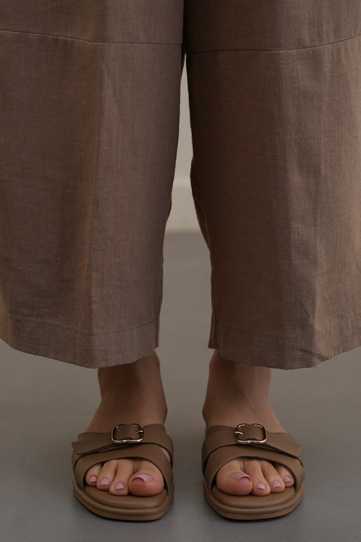 TAUPE TRI-STRAP SLIDES