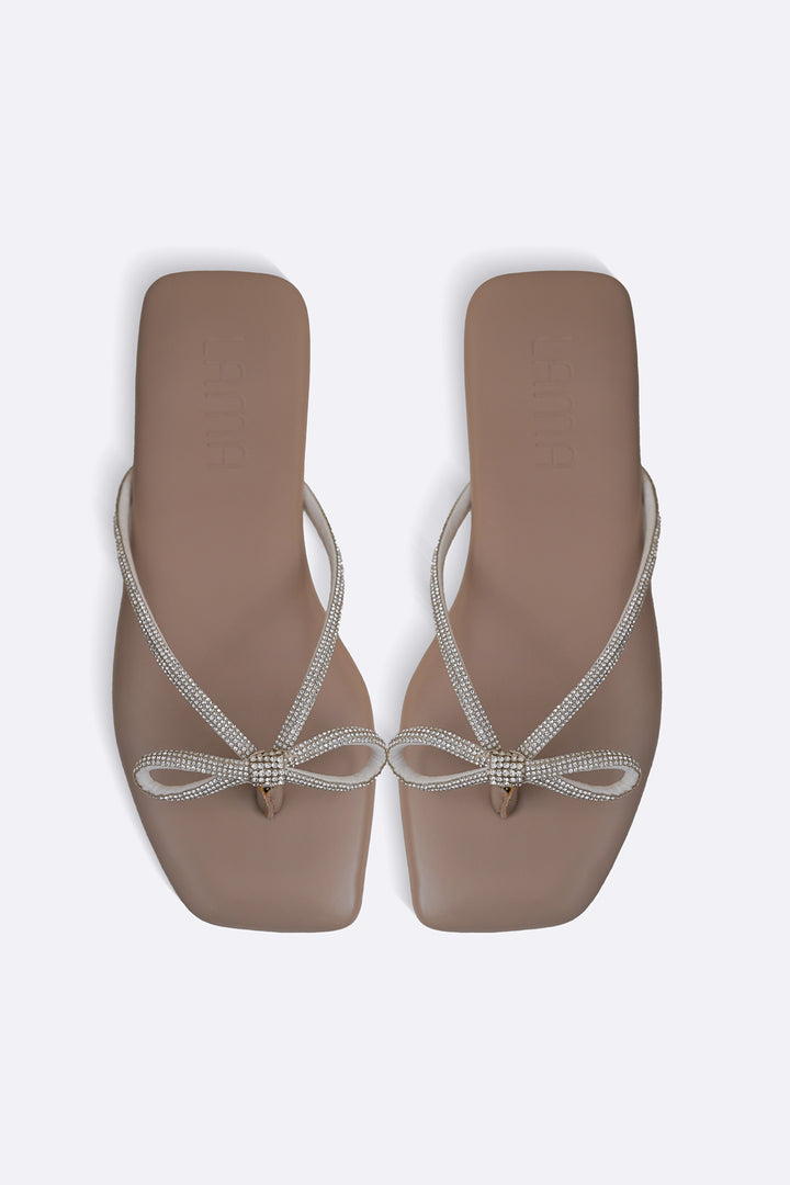 TAUPE BOW FLIP FLOPS